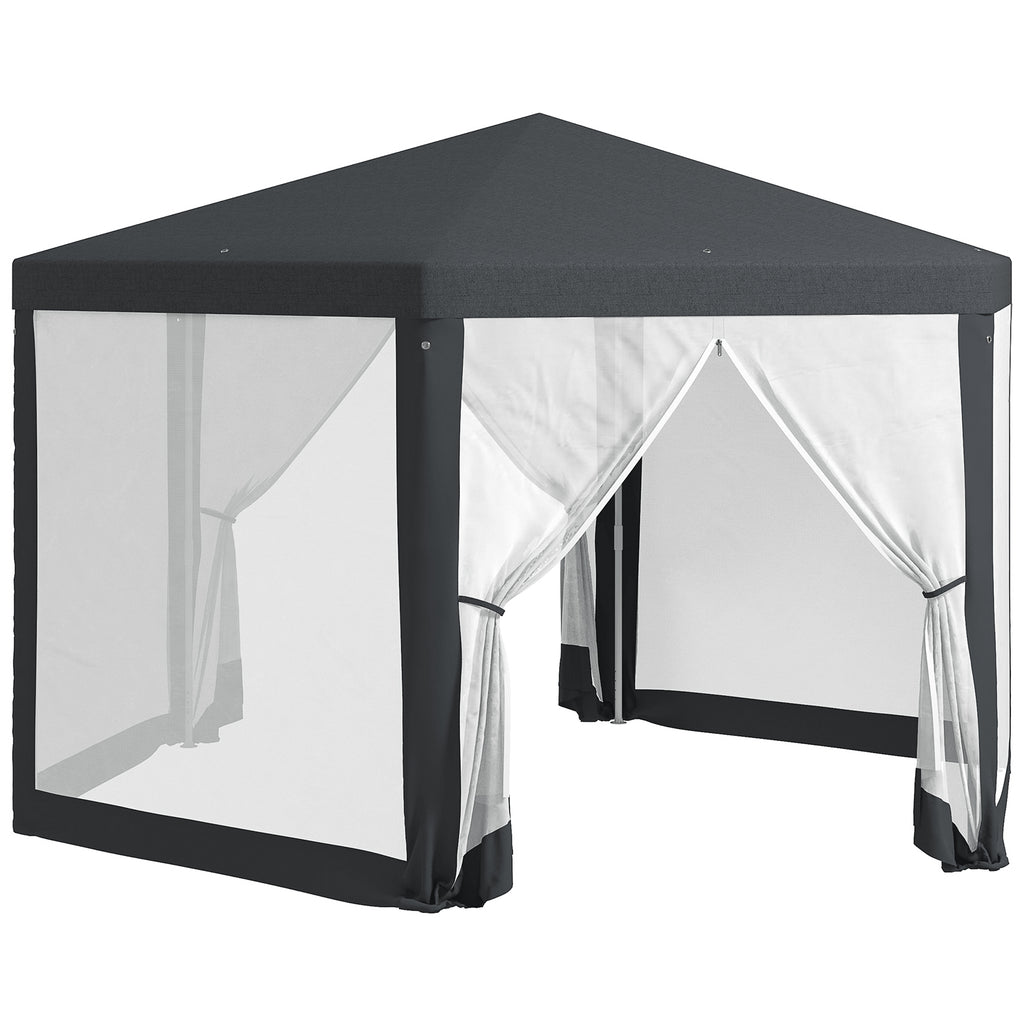 Outsunny Gartenpavillon, 6-eckig, Netzvorhänge, Metallgestell, 3,94x3,412x2,5m, Dunkelgrau