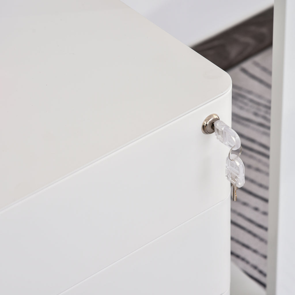 Vinsetto Rollcontainer, mobiler Aktenschrank mit 3 Schubladen, abschließbarer Büroschrank mit Hängeregistratur, Aufbewahrung, Stahl, 39 x 48 x 59 cm Weiß