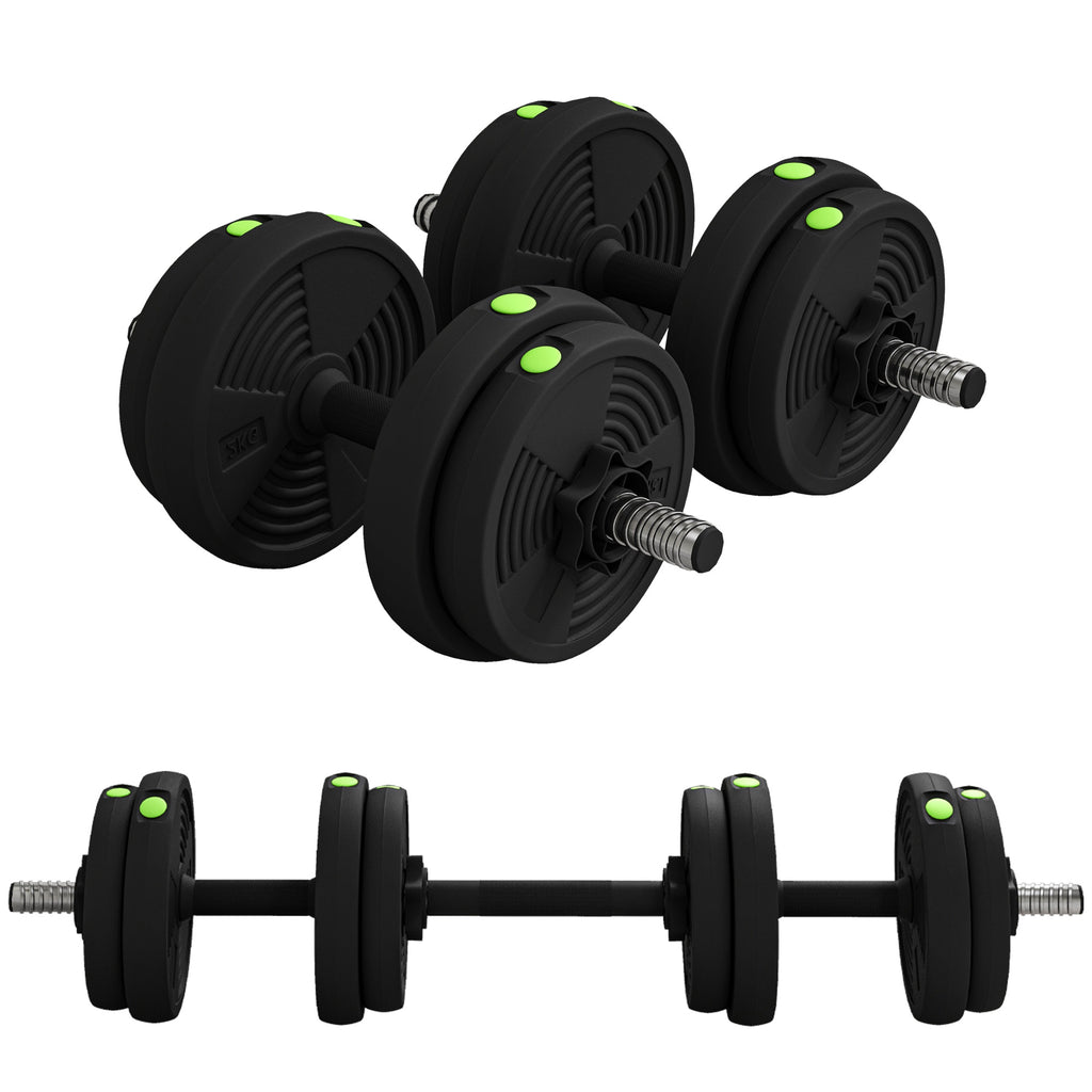 SPORTNOW 2-in-1 Hantel-Set, Lang- & Kurzhantel, 15 kg, rutschfest, bodenschonend, Schwarz/Grün