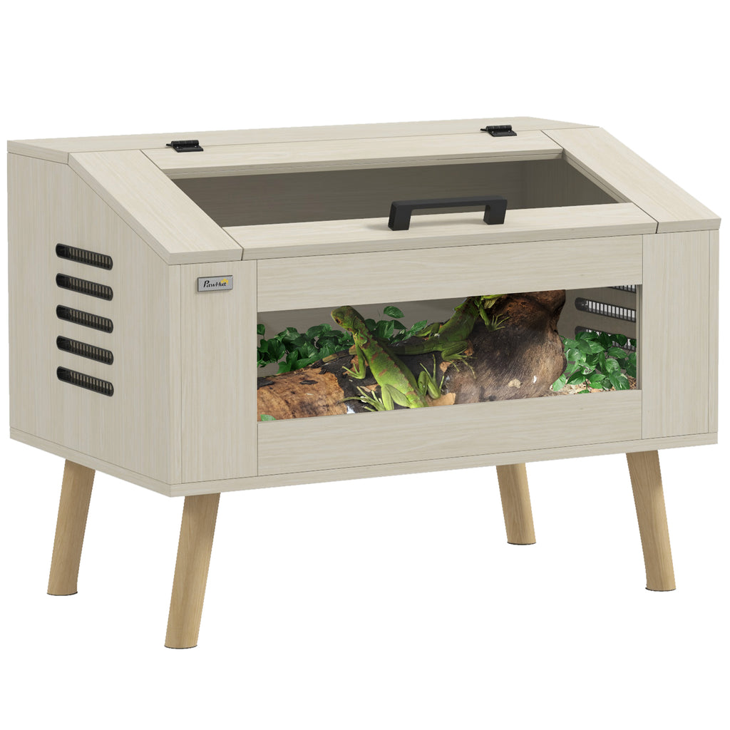 PawHut Terrarium für Reptilien, 111L Schlangenterrarium mit gehärteten Glasfenstern, Deckel, 80 x 50 x 60 cm