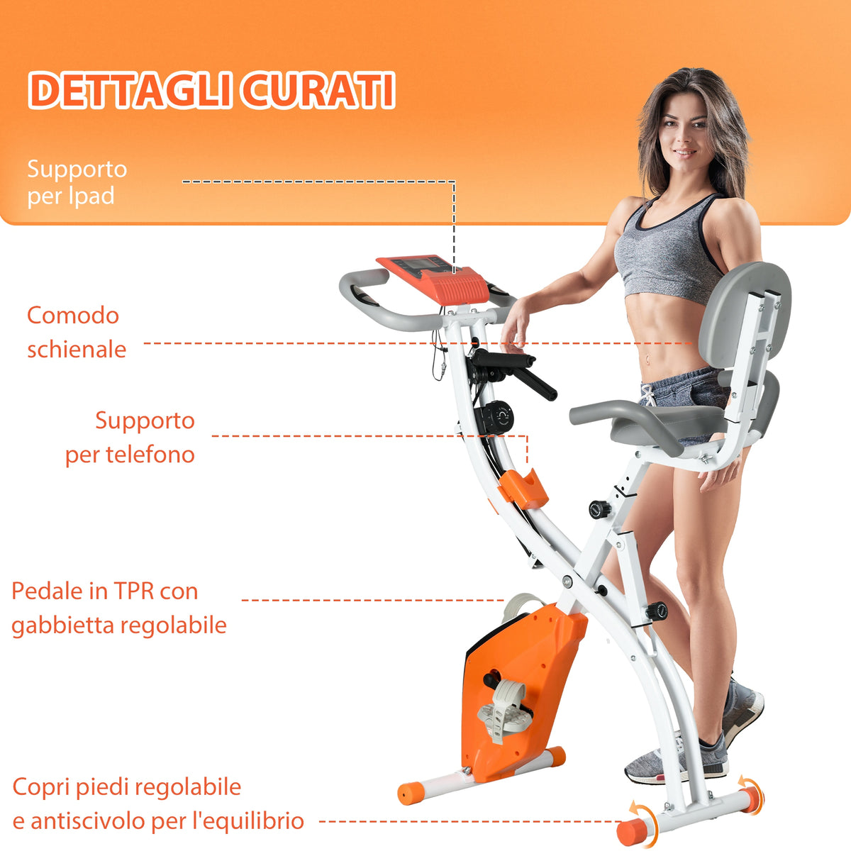 HOMCOM Klappbarer Heimtrainer mit 8-stufigem magnetischem Widerstand, Herzfrequenzsensor, 2,5kg Schwungmasse, Orange