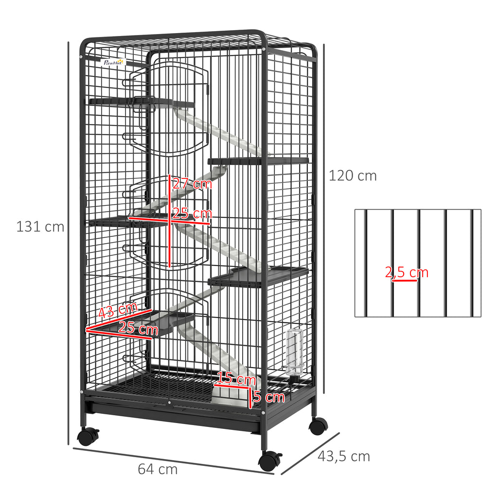 PawHut Käfig für Kleintiere Mit Rollen 5 Rampen 5 Plattformen Flasche und Wasserschale 250 ml Abnehmbar