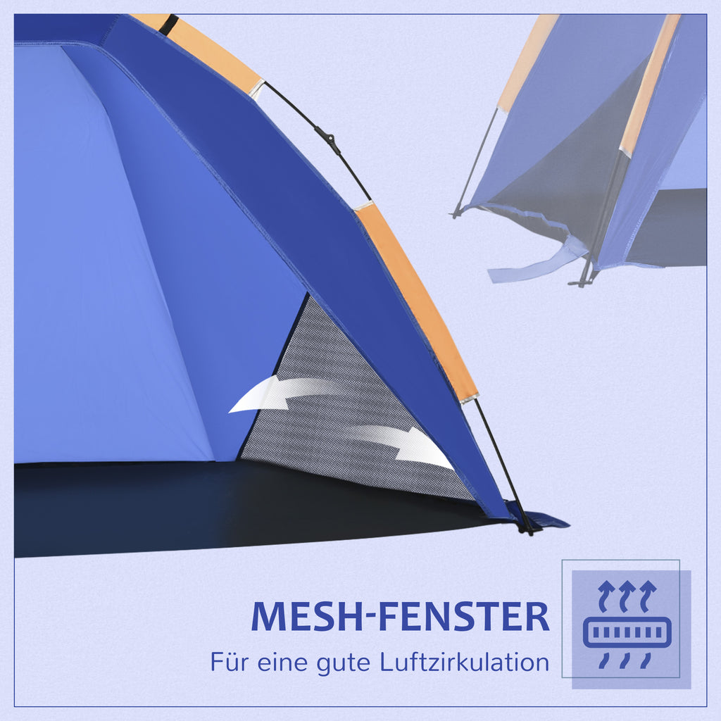 Outsunny Strandmuschel, Strandzelt, Pop up Campingzelt, Netzfenster, Tragetasche, 2-3 Personen, Fiberglas, 210 x 140 x 120 cm