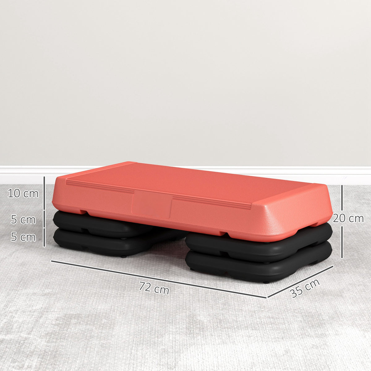 SPORTNOW Stepper Aerobic Fitness Höhenverstellbar 3 Ebenen 10/15/20 cm rutschfeste Oberfläche PE-Plastik, Rot