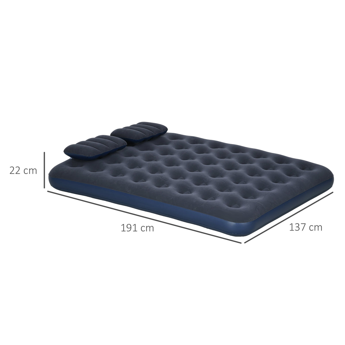 Outsunny Luftmatratze für 2 Personen mit integrierter Handpumpe, 2 Kopfstützen, beflockte Oberfläche, für Camping, Reisen, Blau