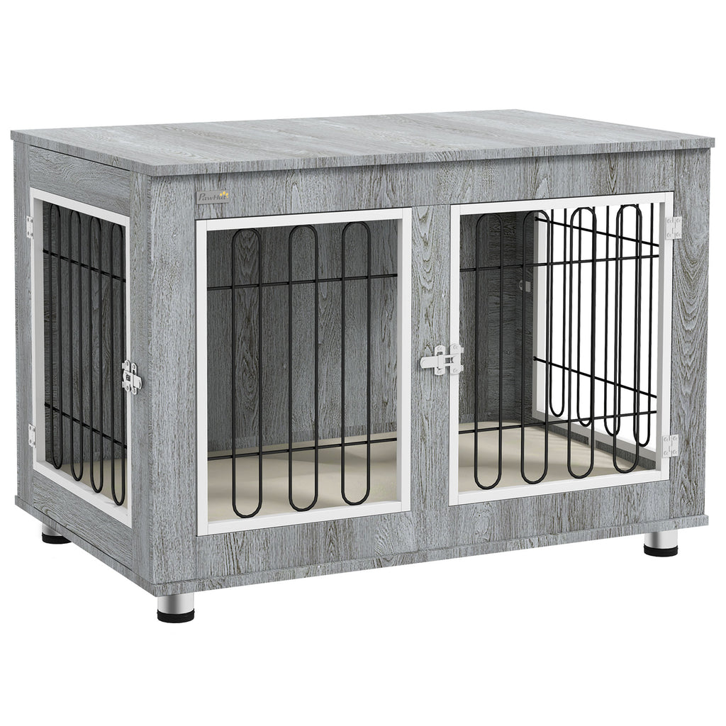 PawHut Hundekäfig Hundebox waschbares Polster, 2 Verriegelungen, 90 cm x 58 cm x 65 cm, Grau