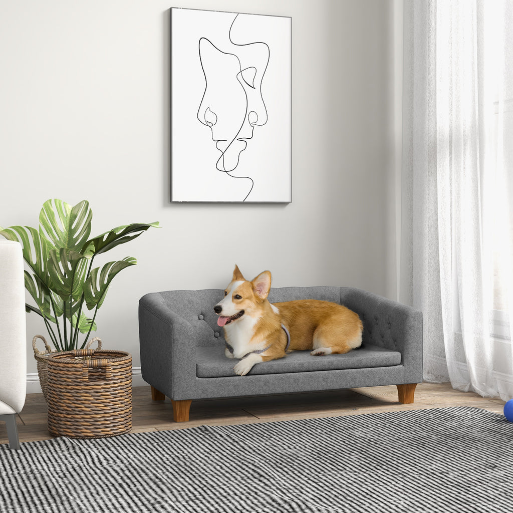 PawHut Hundesofa für kleine und mittelgroße Hunde mit weichem abnehmbarem Kissen, einfacher Installation, 96 x 60 x 42 cm grau