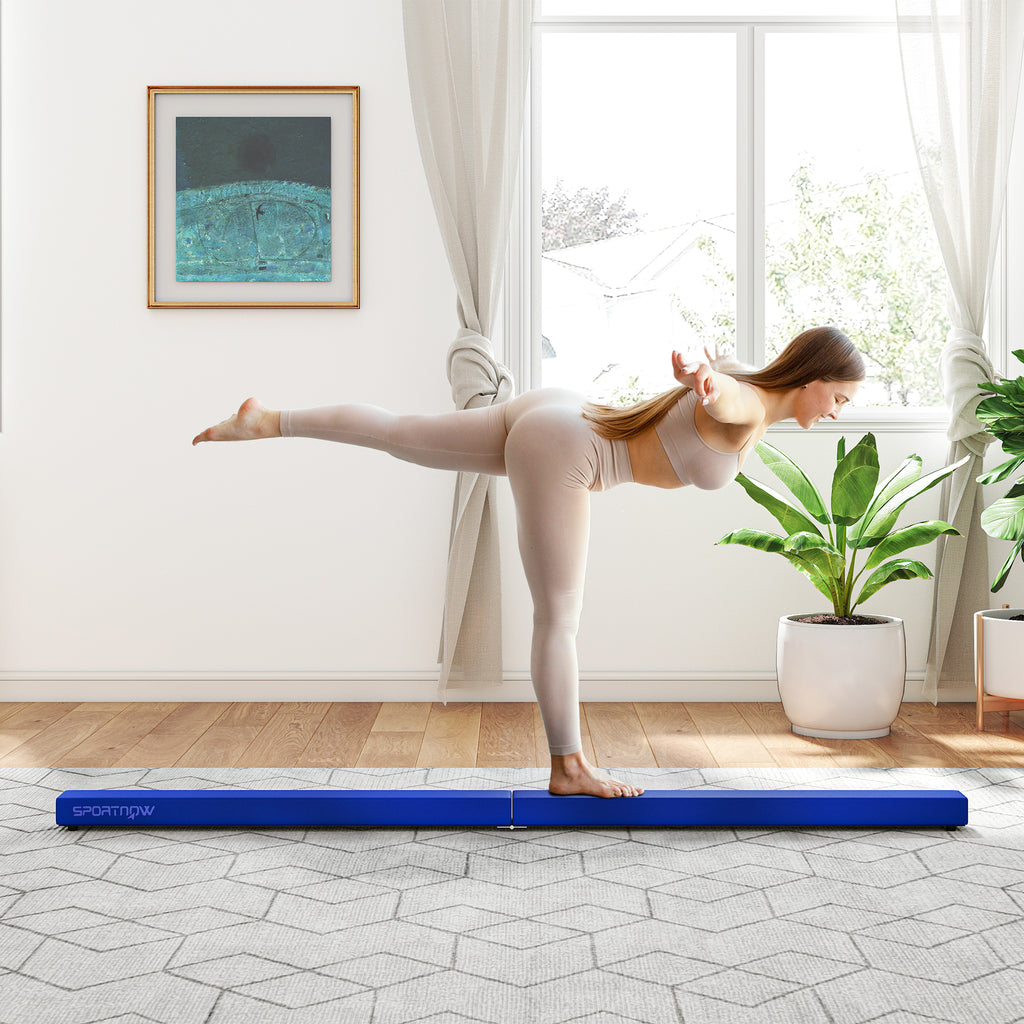 SPORTNOW Faltbarer Turnbalken 210 cm aus Samt, Balance Beam mit rutschfestem Boden, für Kinder und Erwachsene, Blau
