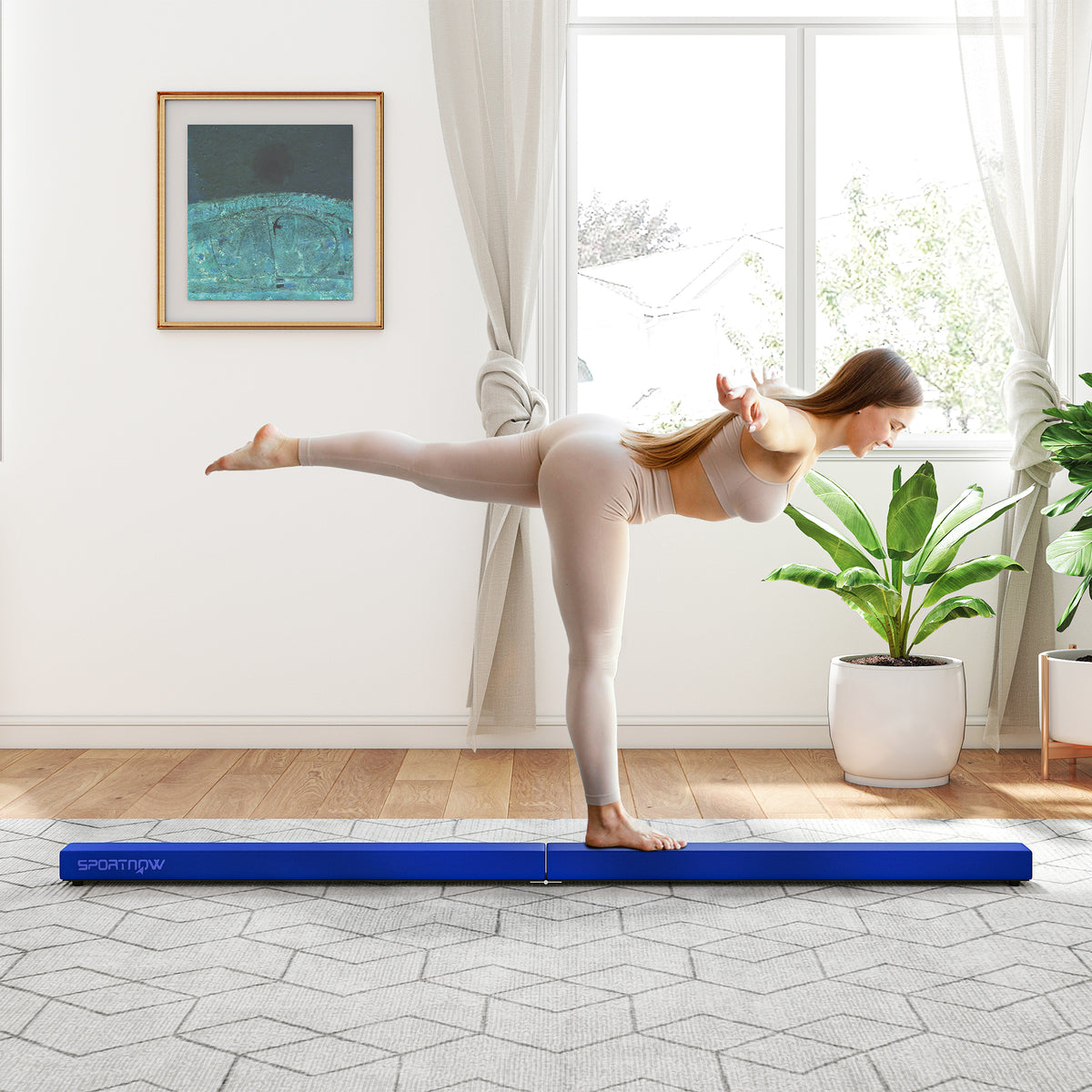 SPORTNOW Faltbarer Turnbalken 210 cm aus Samt, Balance Beam mit rutschfestem Boden, für Kinder und Erwachsene, Blau