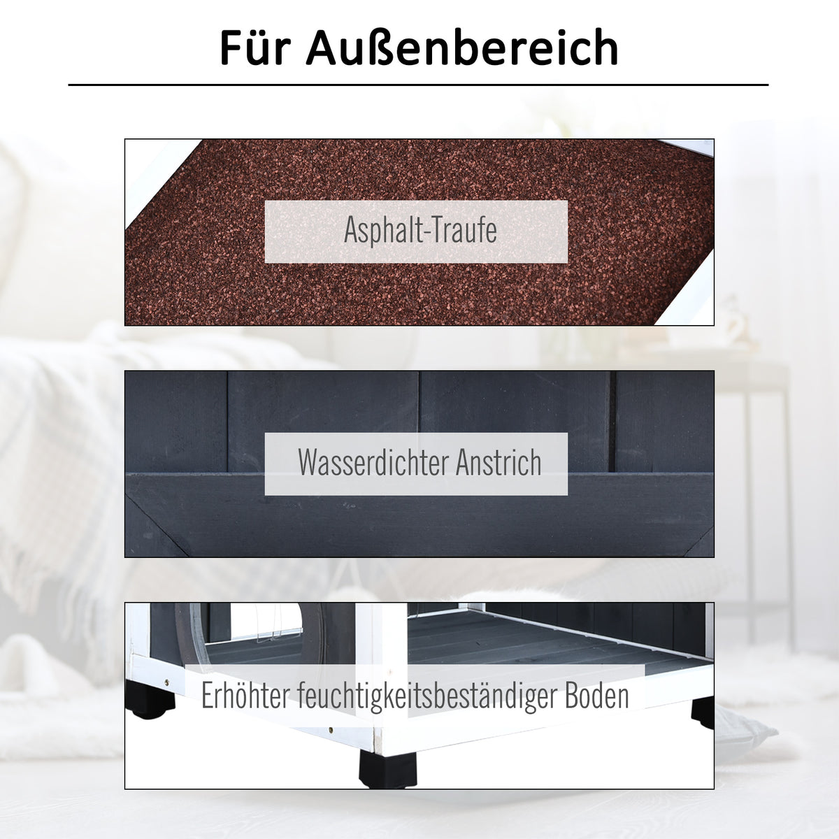 PawHut Katzenhaus für Katzenbett oder Katzentoilette, Katzenschrank, Katzenklo Indoor, Tannenholz, Asphaltdach, Grau, 59 x 55 x 109 cm