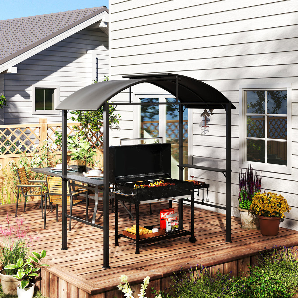 Outsunny Grillpavillon, 2 Seitenablagen, Haken, Stahlrahmen, 1,1 x 2,3m, Dunkelgrau