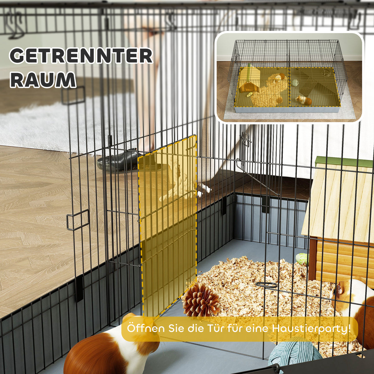 PawHut 2-in-1-Zwerghamsterkäfig, Kleintierkäfig, Stoffboden, Sitzstangen, Rampe, Schwarz