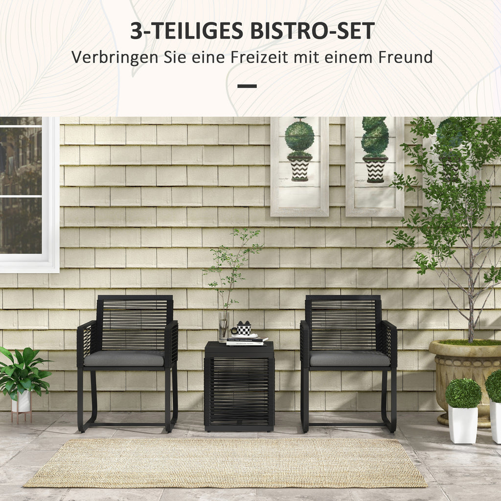 Outsunny 3-teiliges Bistro-Set Balkon-Set Terrassen-Set, wetterbeständig, modernes Design, 53 cm x 57 cm x 77 cm, Schwarz + Grau