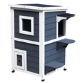 PawHut Katzenhaus aus Holz 2 Etagen Winterfest wasserdicht Katzenhütte mit Asphaltdach Treppen Fenster Katzenhöhle Outdoor Schutzhütte für Draußen Garten Balkon 51 x 51 x 81,3 cm Grau