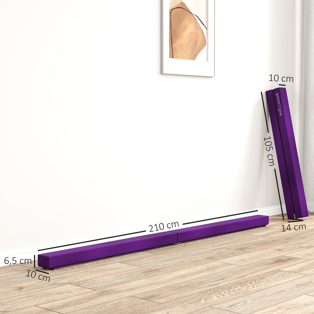 SPORTNOW Faltbarer Turnbalken 210 cm aus Samt, Balance Beam mit rutschfestem Boden, für Kinder und Erwachsene, Violett