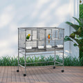 PawHut Vogelkäfig mit Futterschale und Sitzstange 95L x 45,5B x 102H cm Schwarz und Grau