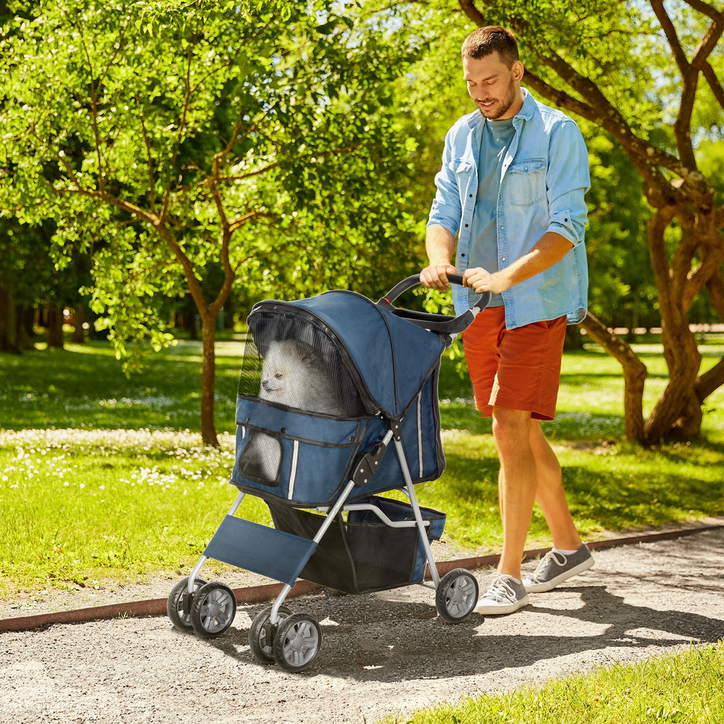 PawHut Hundekinderwagen Klappbar mit Korb und Getränkehalter, max. 10 kg, 75x45x97cm, Dunkelblau