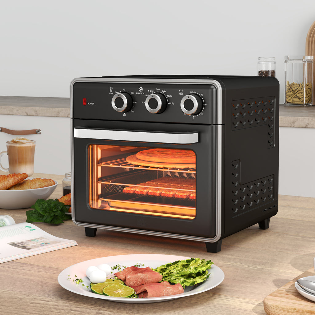 HOMCOM Minibackofen, 20L, 5 Funktionen, 360° Heißluft, Grillrost, Krümelblech, Schwarz