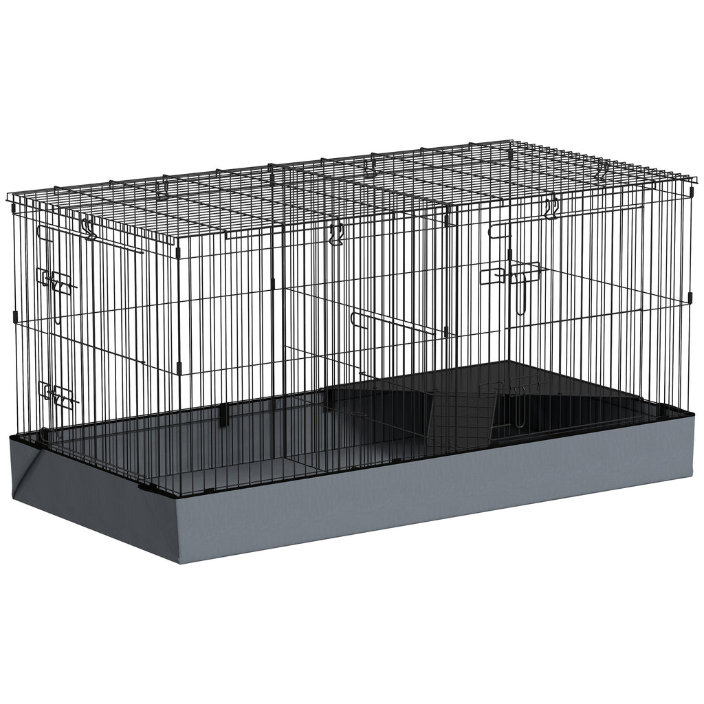 PawHut 2-in-1-Zwerghamsterkäfig, Kleintierkäfig, Stoffboden, Sitzstangen, Rampe, Schwarz