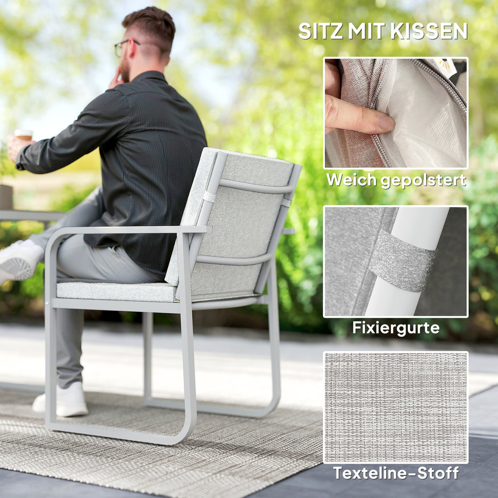 Outsunny Sitzgruppe 3-teilig Essgruppe für 2 Personen Esstisch mit 4 Stühlen Glastisch Hellgrau