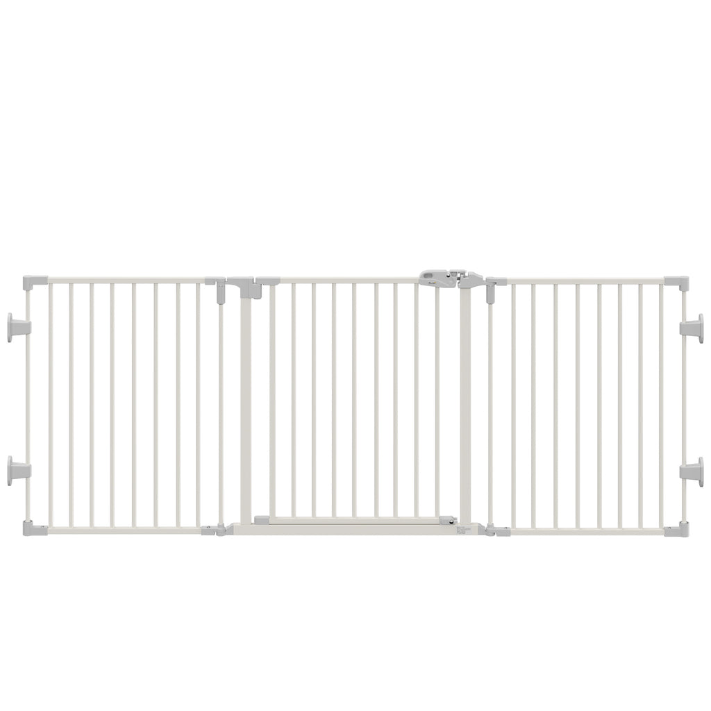 PawHut Hunde Absperrgitter Türschutzgitter Haustierschutzgitter verstellbar klappbar Kamingitter mit automatische schließenden Tür 3 Paneele für Ofen Wandmontage/Freistehend Weiß 202,5 x 76 cm