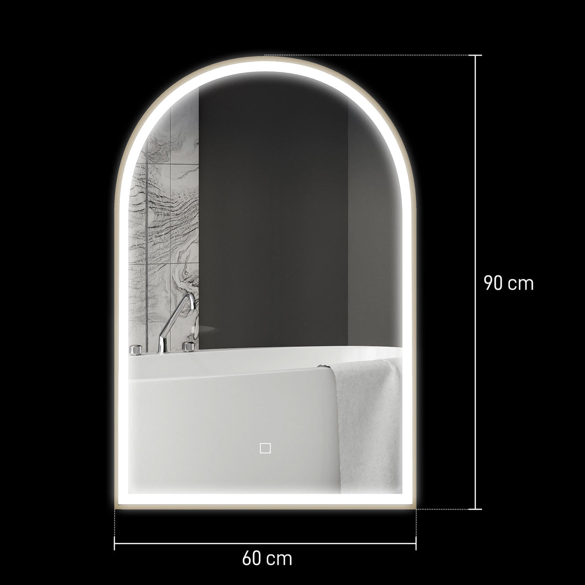 HOMCOM LED-Badezimmerspiegel 90 x 60cm, wandmontiert, 3 Farben, gewölbt, Aluminiumrahmen, Entfeuchtung und Touchschalter