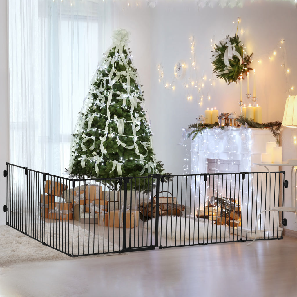 PawHut Haustiersperre Sicherheitszaun Kaminpark Gehege Hund faltbar modular 8 Panels mit Tür ohne Bohren 482,5 x 76 cm