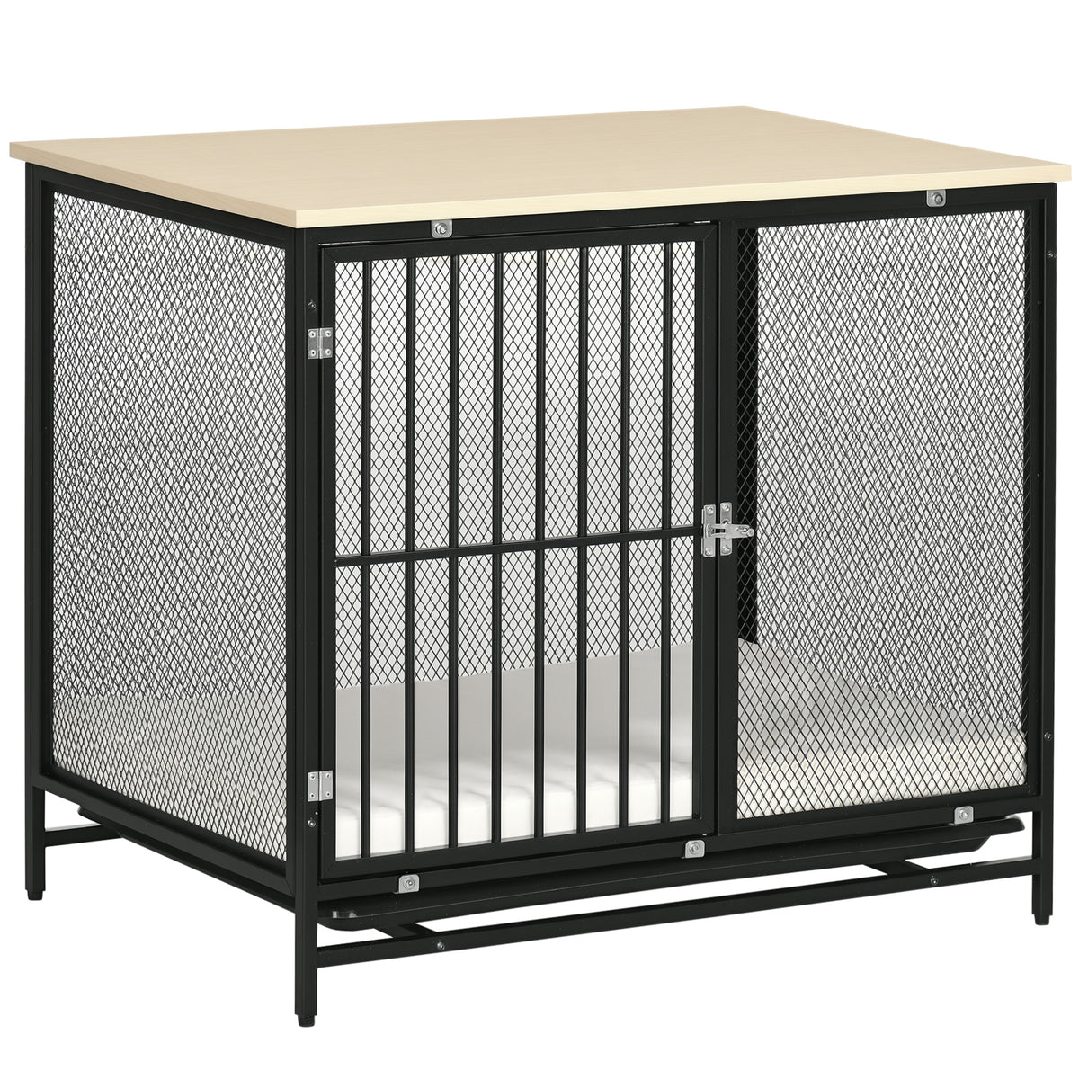 PawHut Hundekäfig, Hundebox, wasserabweisende Matte, herausnehmbare Bodenwanne, verriegelbar, Schwarz, 80 x 55 x 71 cm
