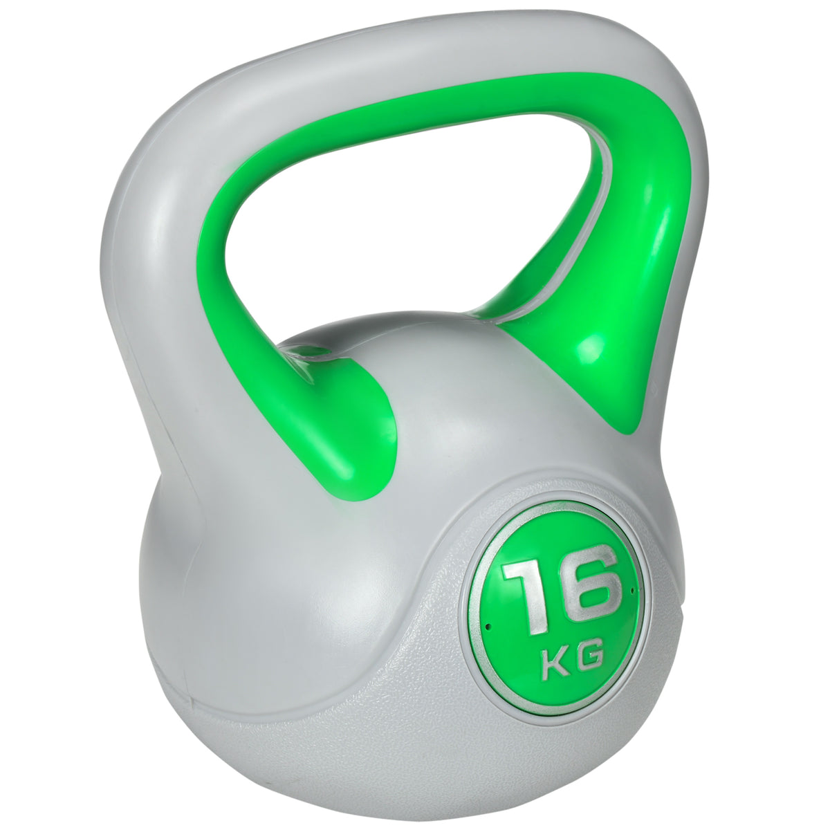 SPORTNOW Kettlebell 16kg in PU und Sand mit flacher Basis und bequemem Griff für Kreuzheben, Kniebeugen und Hebefiguren, 26x18x32 cm, Grün