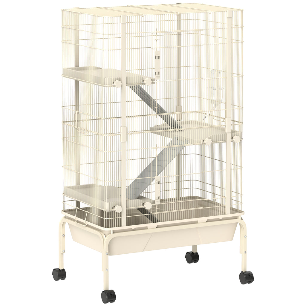 PawHut Kleintierkäfig, Haustierkäfig mit 4 Ebenen, Futterschale, Wasserflasche, 88 x 48 x 150,5 cm, Beige