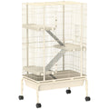 PawHut Kleintierkäfig, Haustierkäfig mit 4 Ebenen, Futterschale, Wasserflasche, 88 x 48 x 150,5 cm, Beige