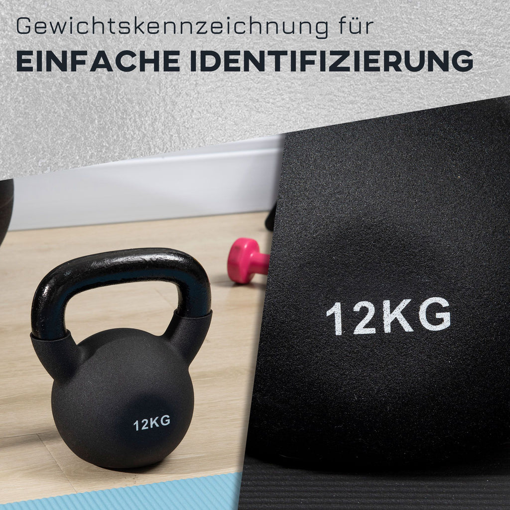 HOMCOM Kettlebell, Kugelhantel, 12 kg, mit Kunststoffummantelung, Stahl, schwarz 20 x 13 x 22cm