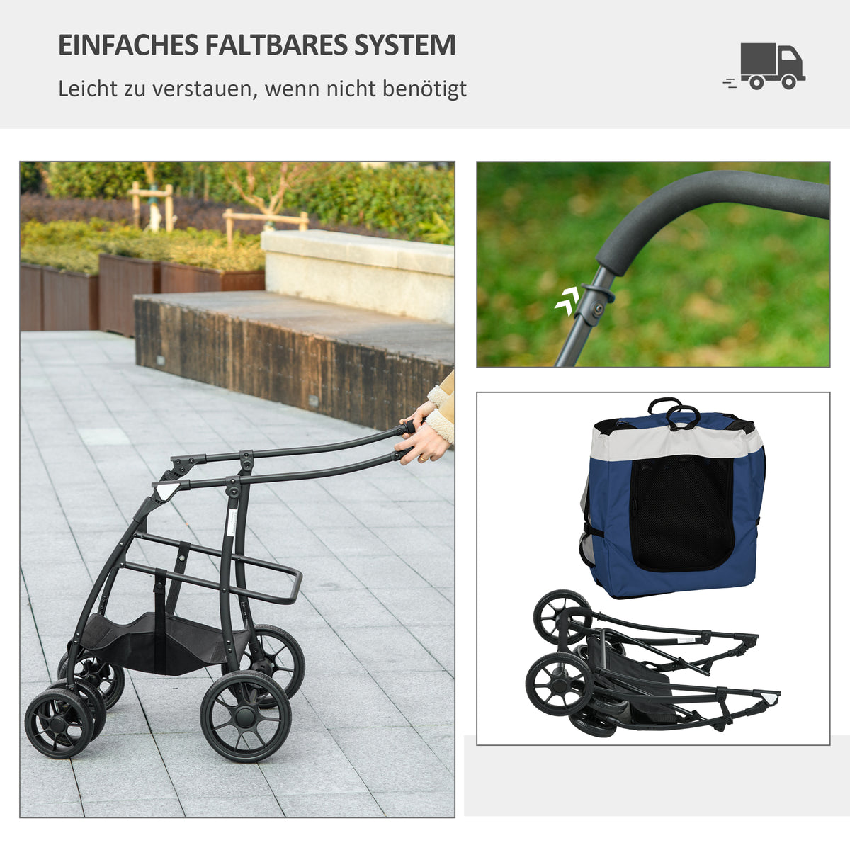 PawHut Hundbuggy Haustierbuggy Haustiertransporter bis 10kg klappbar verstellbare Trageriemen abnehmbarer Korb 81 x 58 x 97,5 cm Schwarz + Blau + Weiß