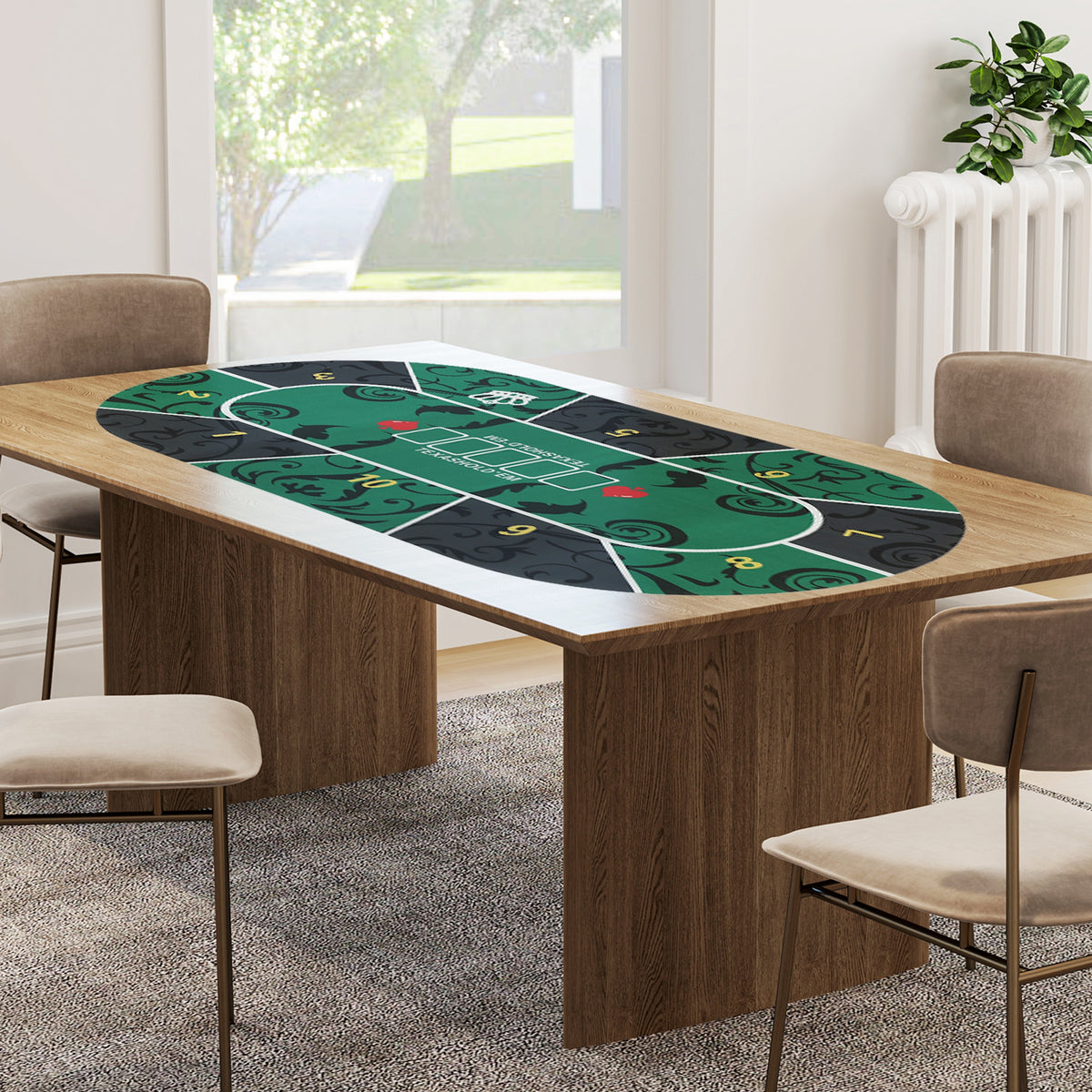 SPORTNOW Pokertischdeck, Pokertischauflage für bis zu 10 Spieler, inkl. Transporttasche, 180 x 90 x 0,5 cm, grün und schwarz