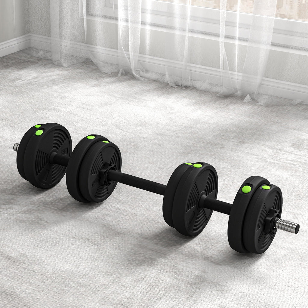SPORTNOW 2-in-1 Hantel-Set, Lang- & Kurzhantel, 15 kg, rutschfest, bodenschonend, Schwarz/Grün
