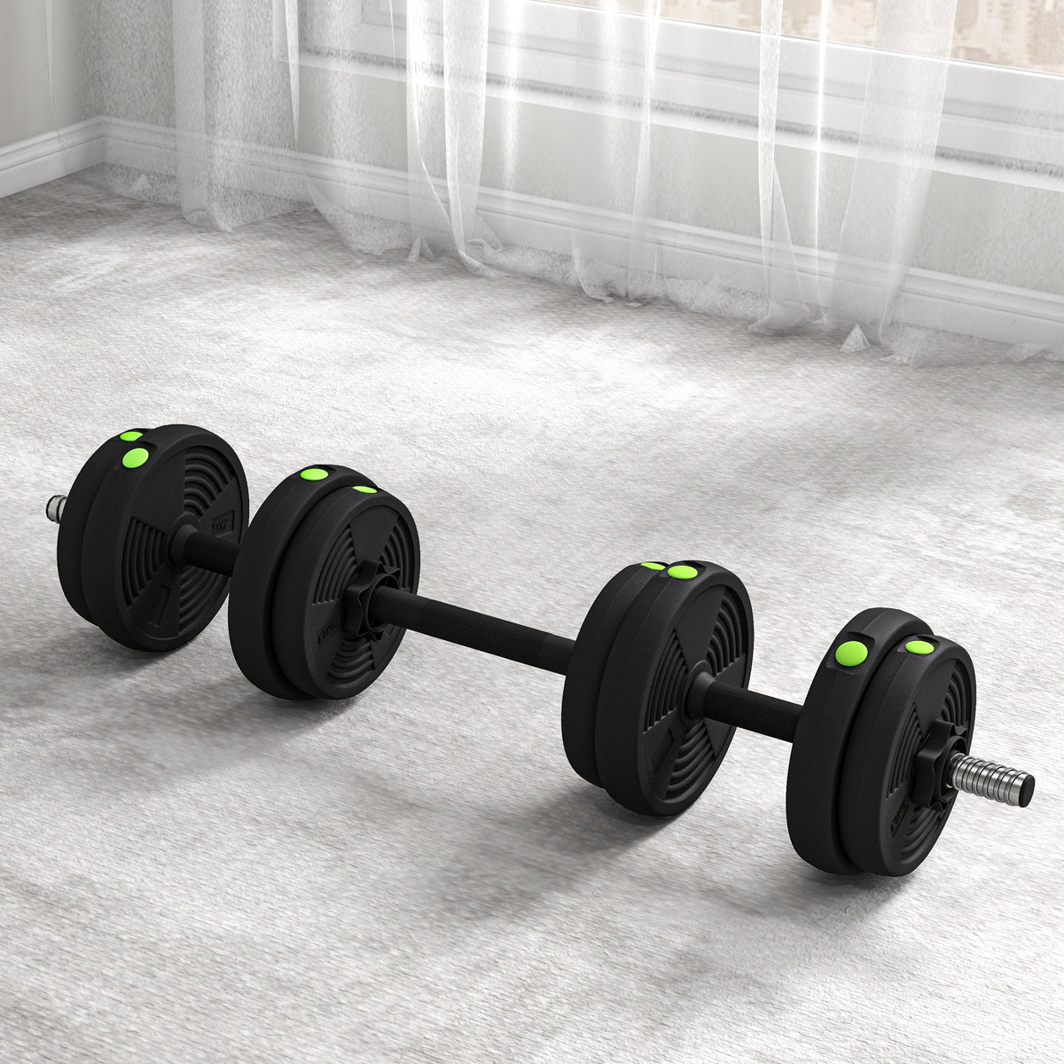 SPORTNOW 2-in-1 Hantel-Set, Lang- & Kurzhantel, 15 kg, rutschfest, bodenschonend, Schwarz/Grün