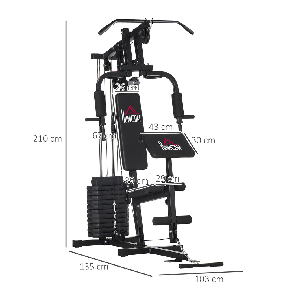 HOMCOM Fitness-Station mit 12 Gewichtsblöcken à 5,5 kg für ein umfassendes Training - 135 x 103 x 210 cm