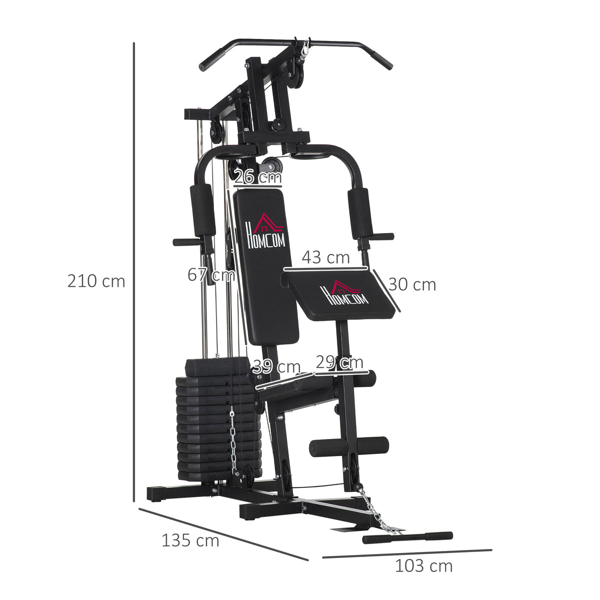 HOMCOM Fitness-Station mit 12 Gewichtsblöcken à 5,5 kg für ein umfassendes Training - 135 x 103 x 210 cm