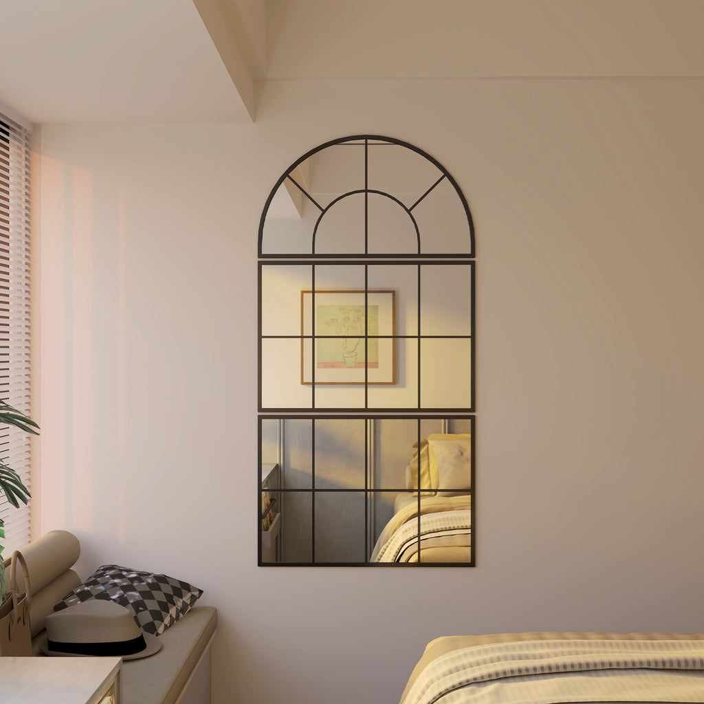 HOMCOM Wandspiegel, Fensterspiegel, dreiteilig, Metallrahmen, 76 x 53 cm, Schwarz