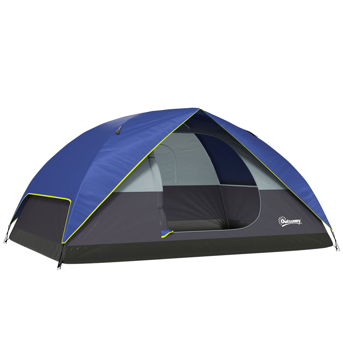 Outsunny Campingzelt 2-4 Personen, wasserdichtes Familien-Domzelt mit Fenster, 2 Taschen, Transporttasche, Dunkelblau