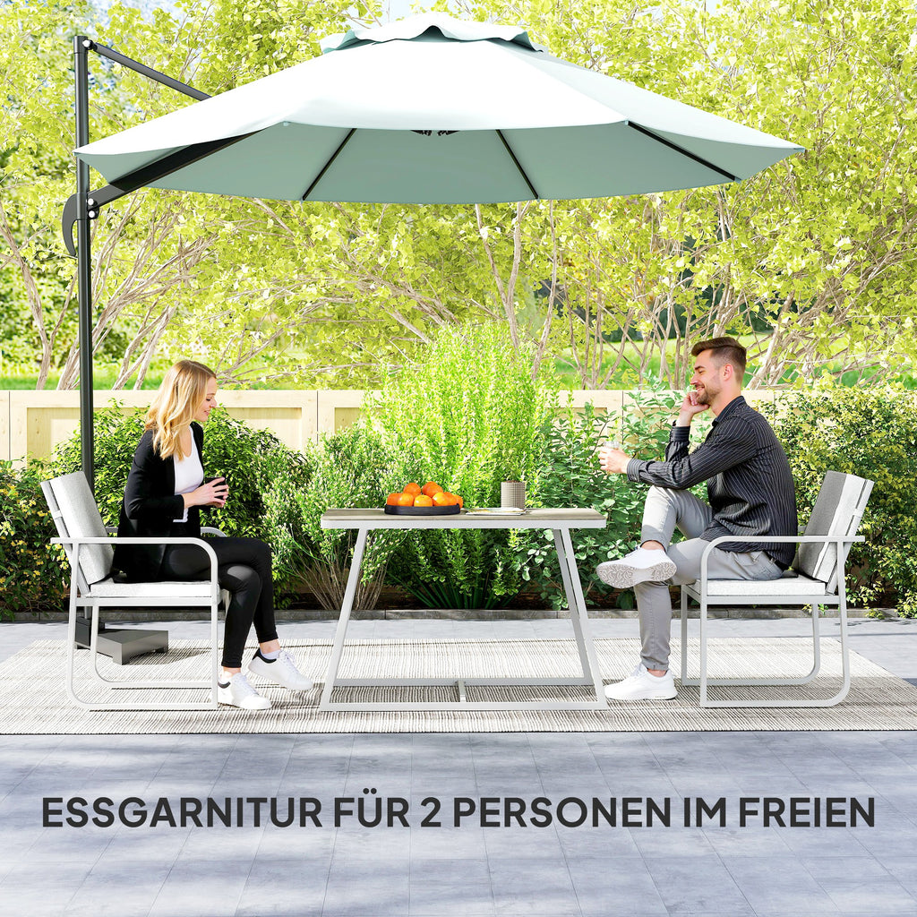 Outsunny Sitzgruppe 3-teilig Essgruppe für 2 Personen Esstisch mit 4 Stühlen Glastisch Hellgrau