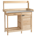 Outsunny Pflanztisch mit verzinkter Arbeitsplatte Gärtnertisch mit Schublade Schrank Garten Arbeitstisch Massivholz Natur 112 x 48 x 125 cm