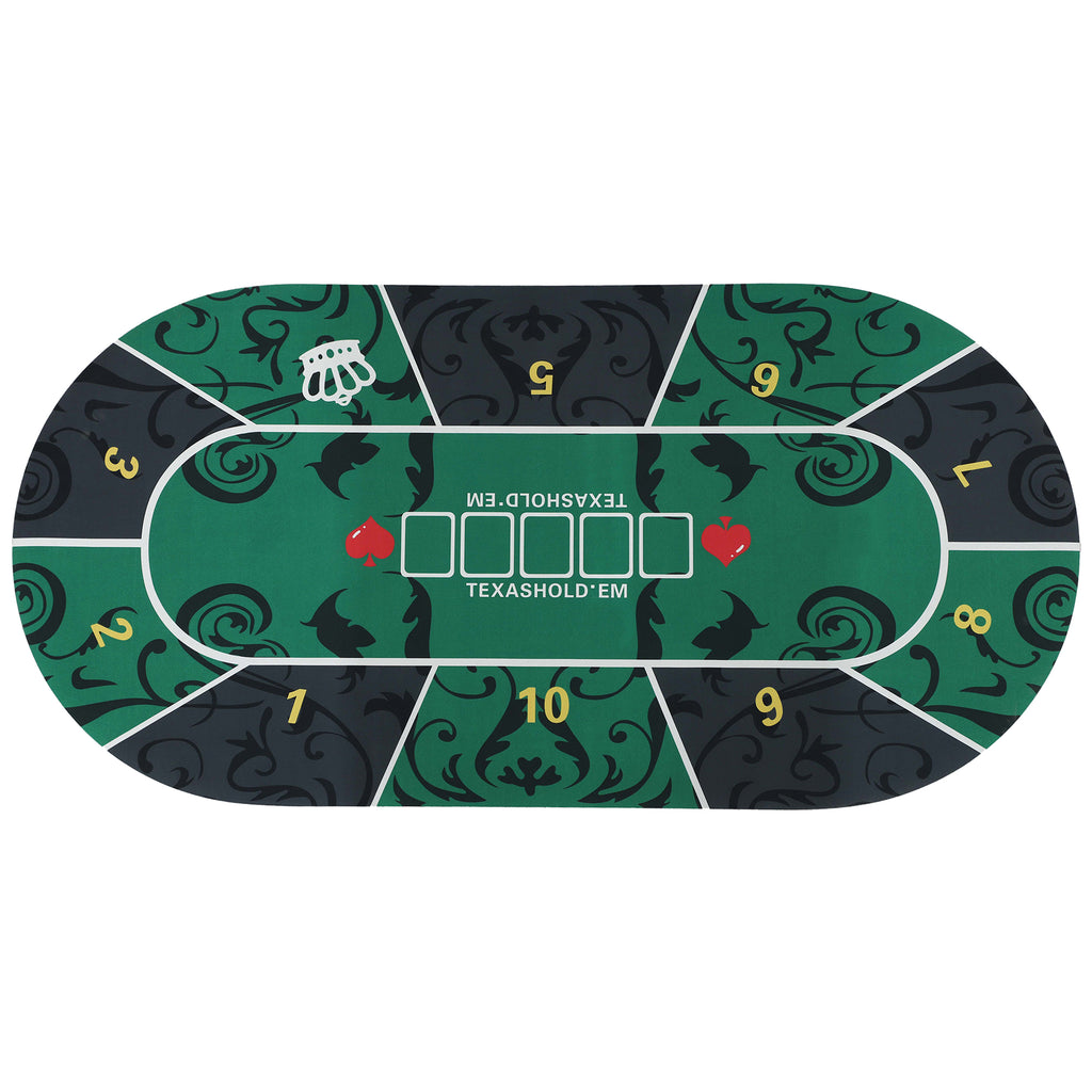 SPORTNOW Pokertischdeck, Pokertischauflage für bis zu 10 Spieler, inkl. Transporttasche, 180 x 90 x 0,5 cm, grün und schwarz