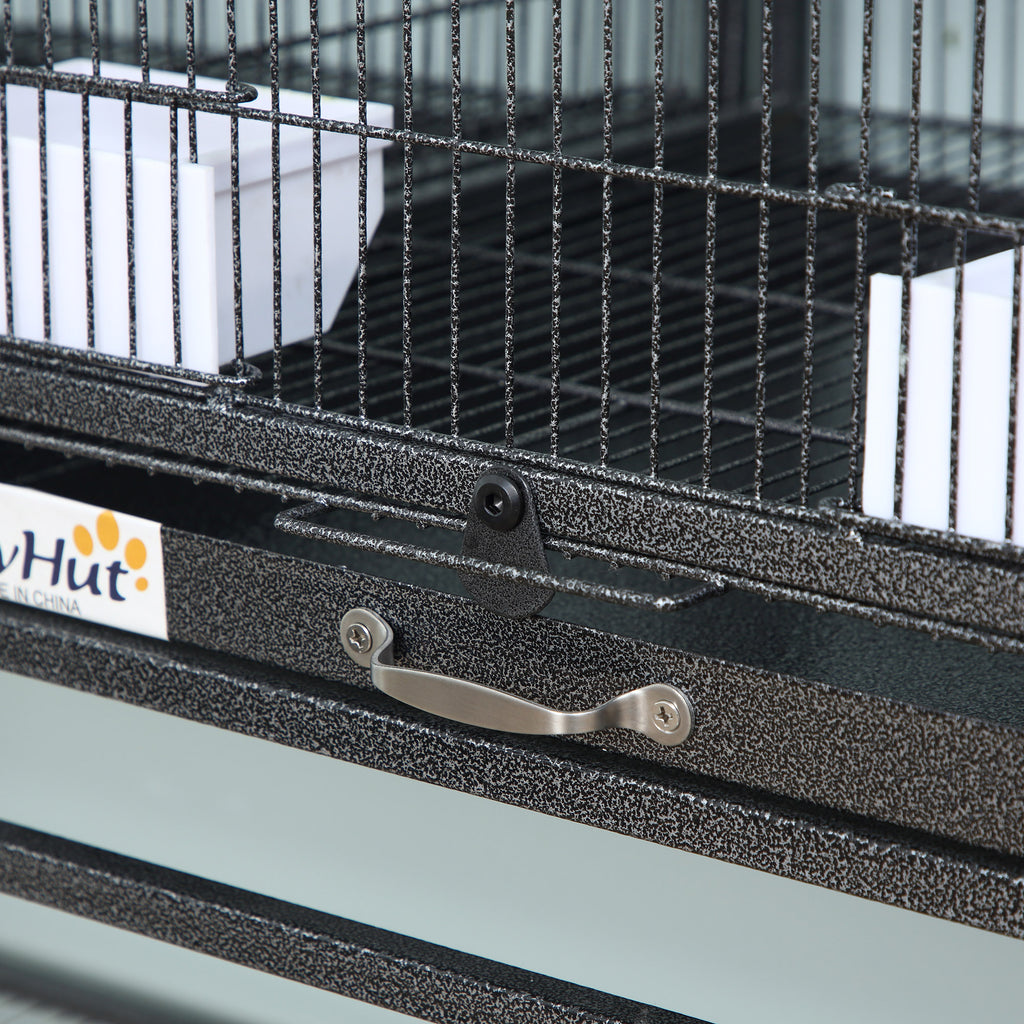 PawHut Vogelkäfig mit Futterschale und Sitzstange 95L x 45,5B x 102H cm Schwarz und Grau