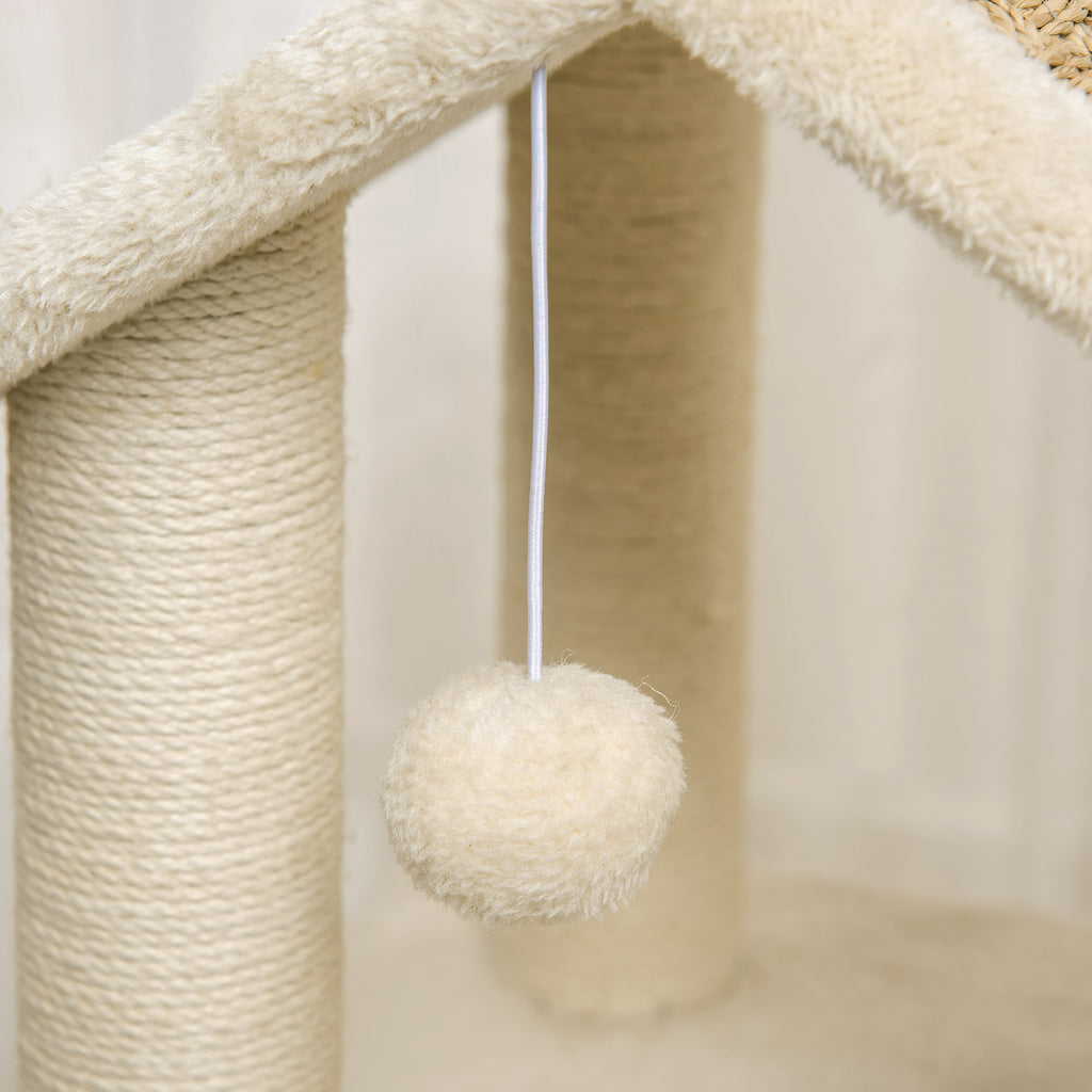 PawHut mit Katzenhöhle inkl. Spielzeug  Sisal Plüsch Khaki + Beige + Kaffee
