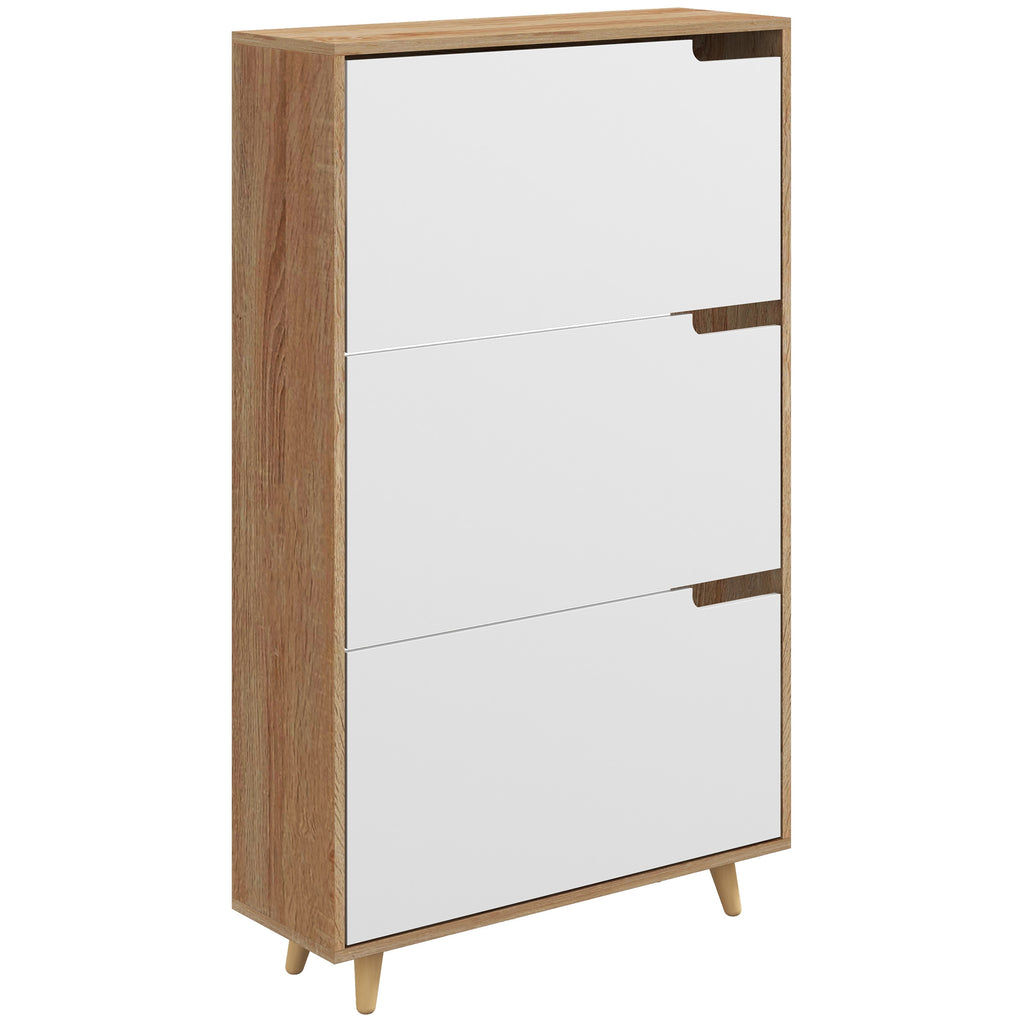 HOMCOM Schuhschrank 3 klappbare Türen mit verstellbarem Regal, 72B x 24T x 119H cm, Natur und Weiß
