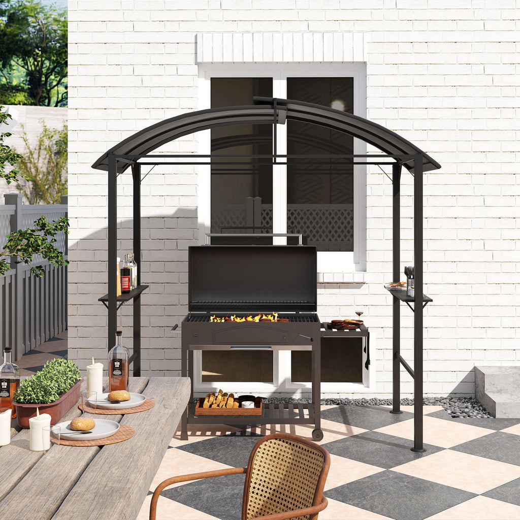 Outsunny Grillpavillon, 2 Seitenablagen, Haken, Stahlrahmen, 1,1 x 2,3m, Dunkelgrau