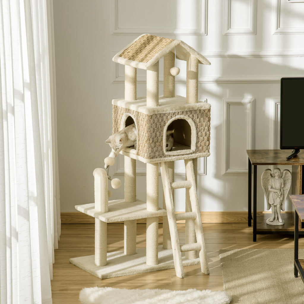 PawHut mit Katzenhöhle inkl. Spielzeug  Sisal Plüsch Khaki + Beige + Kaffee