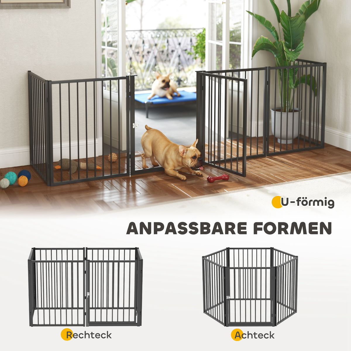 PawHut Welpenauslauf, Hundeauslauf, Welpengehege, 6 Paneele mit Tür, faltbarer und tragbarer Hundezaun, Stahl, Schwarz