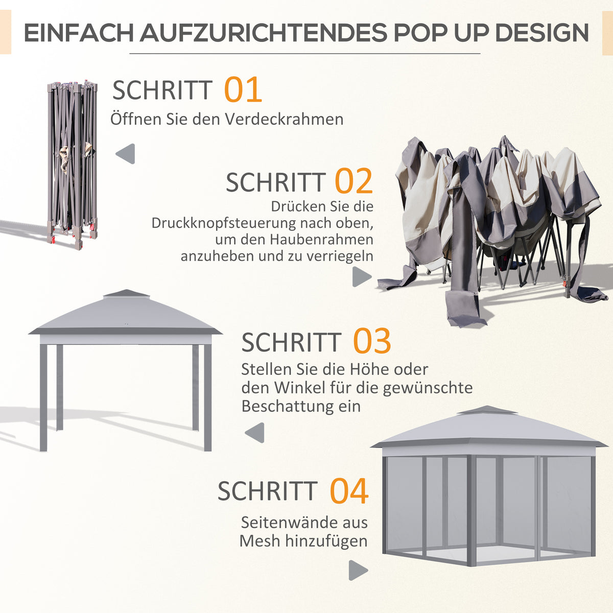 Outsunny Faltpavillon, Gartenpavillon, Metall und Stoffplane, Netzvorhänge, Entwässerungslöcher, 330L x 330B x 288H cm, Grau